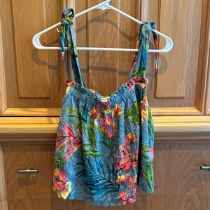 Billabong Tropical Floral Tie-Strap Blouse - Blue and Pink